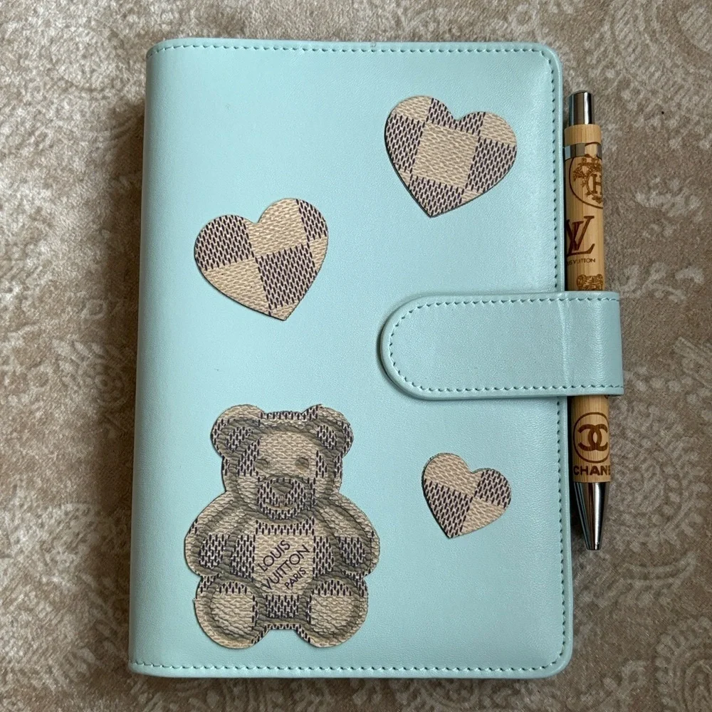 Brand New Luxury Designer Light Blue Teddy Bear Notebook Journal Planner w/ Pen